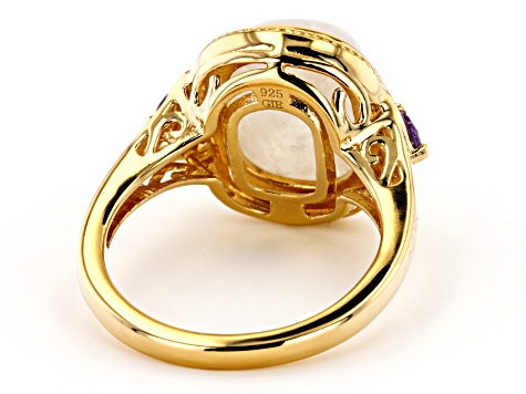 White Rainbow Moonstone 18K Yellow Gold Over Sterling Silver Ring. 0.30ctw