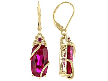 Picture of Red Lab Created Ruby 18k Yellow Gold Over Silver Dangle Earrings 10.59ctw