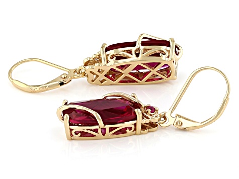 Red Lab Created Ruby 18k Yellow Gold Over Silver Dangle Earrings 10.59ctw