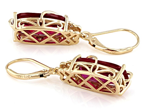 Red Lab Created Ruby 18k Yellow Gold Over Silver Dangle Earrings 10.59ctw