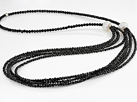 Black Spinel Rhodium Over Sterling Silver Necklace