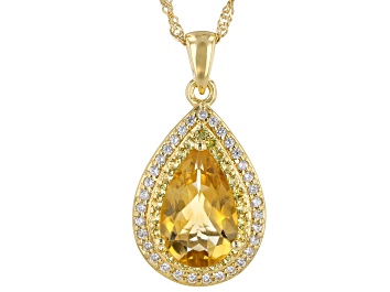 Picture of Yellow Citrine 18k Yellow Gold Over Sterling Silver Pendant With Chain 4.09ctw