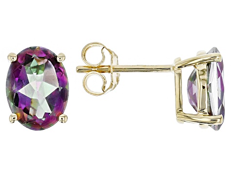 Mystic Fire Green Topaz 10k Yellow Gold Stud Earrings 2 50ctw Mystic Fire Green Topaz 10k Yellow Gold Stud Earrings 2 50ctw