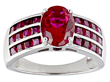 Picture of Red Lab Created Ruby Rhodium Over Sterling Silver Ring 3.31ctw