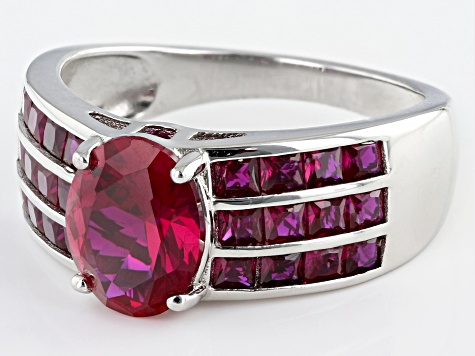 Red Lab Created Ruby Rhodium Over Sterling Silver Ring 3.31ctw