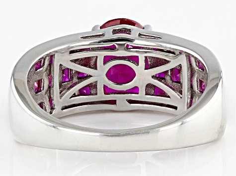 Red Lab Created Ruby Rhodium Over Sterling Silver Ring 3.31ctw