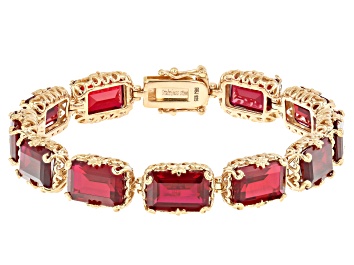 Picture of Red Lab Created Ruby 18k Yellow Gold Over Sterling Silver Bracelet 45.43ctw