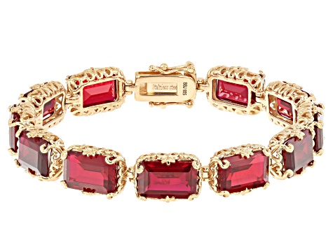 Red Lab Created Ruby 18k Yellow Gold Over Sterling Silver Bracelet 45.43ctw