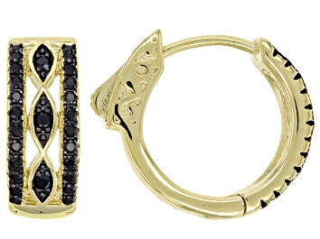Picture of Black Spinel 18K Yellow Gold Over Sterling Silver Huggie Earrings 0.37ctw