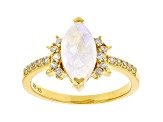 Rainbow Moonstone 18K Yellow Gold Over Sterling Silver Ring 12x6mm