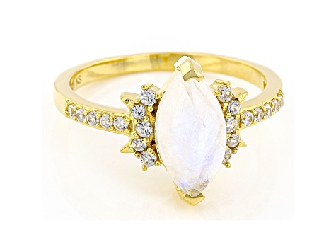 Rainbow Moonstone 18K Yellow Gold Over Sterling Silver Ring 12x6mm