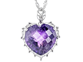 Purple African Amethyst Rhodium Over Sterling Silver Pendant With Chain 7.19ct