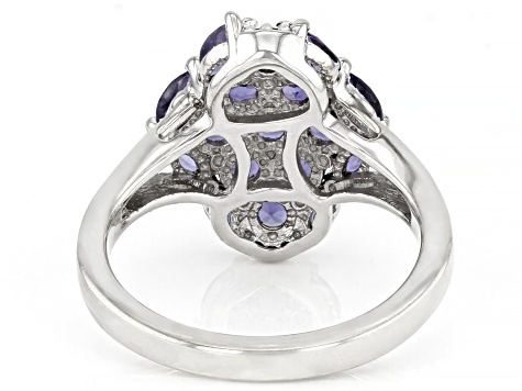 Blue Iolite Rhodium Over Sterling Silver Ring 1.16ctw