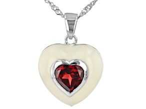 Red Garnet Rhodium Over Sterling Silver Heart Pendant With Chain 1.58ct