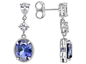 Blue Lab Created Sapphire & White Lab Created Sapphire Rhodium Over Silver Dangle Earrings 6.44ctw