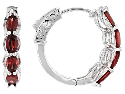 Red Garnet Rhodium Over Sterling Silver Hoop Earrings 2.04ctw