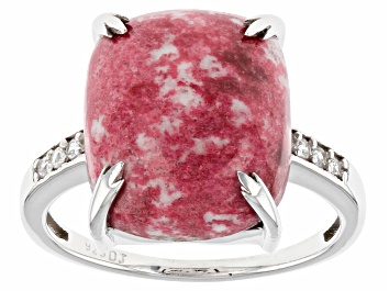 Picture of Pink Thulite Rhodium Over Sterling Silver Ring 0.05ctw