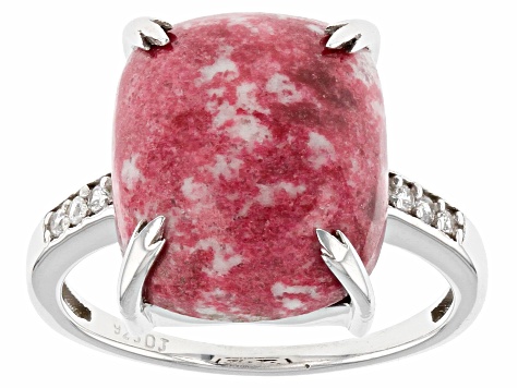 Pink Thulite Rhodium Over Sterling Silver Ring 0.05ctw