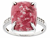 Pink Thulite Rhodium Over Sterling Silver Ring 0.05ctw
