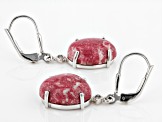 Oval Cabochon Thulite Rhodium Over Sterling Silver Dangle Earrings 14x10mm