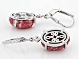 Oval Cabochon Thulite Rhodium Over Sterling Silver Dangle Earrings 14x10mm