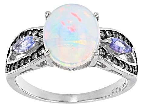 Multi Color Opal Rhodium Over Sterling Silver Ring 2.50ctw