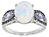 Multi Color Opal Rhodium Over Sterling Silver Ring 2.50ctw