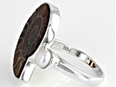 Ammonite Shell and Cultured Freshwater Pearl Sterling Silver Ring
