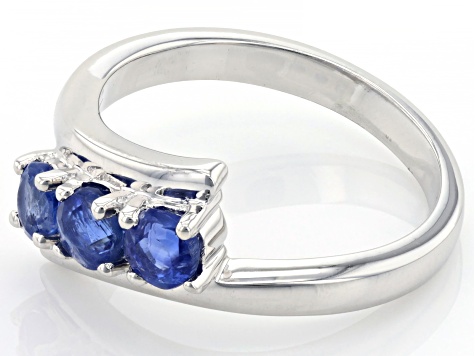 Blue Kyanite Rhodium Over Sterling Silver Bypass Ring 0.66ctw