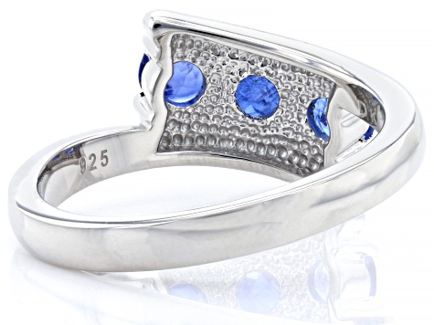Blue Kyanite Rhodium Over Sterling Silver Bypass Ring 0.66ctw