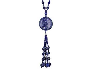 Picture of Blue Lapis Lazuli Rhodium Over Sterling Silver Tassel Necklace
