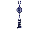 Blue Lapis Lazuli Rhodium Over Sterling Silver Tassel Necklace