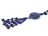 Blue Lapis Lazuli Rhodium Over Sterling Silver Tassel Necklace