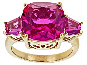 Picture of Pink Lab Created Sapphire 18k Yellow Gold Over Sterling Silver Ring 8.93ctw