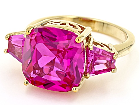 Pink Lab Created Sapphire 18k Yellow Gold Over Sterling Silver Ring 8.93ctw