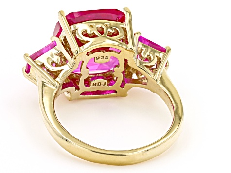 Pink Lab Created Sapphire 18k Yellow Gold Over Sterling Silver Ring 8.93ctw