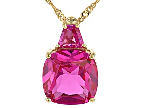 Pink Lab Created Sapphire 18k Yellow Gold Over Sterling Silver Pendant With Chain 8.42ctw
