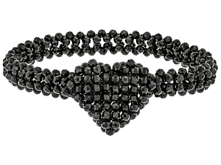 Round Black Spinel Beaded Stretchable Bracelet