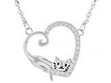 White Zircon Rhodium Over Sterling Silver Cat Necklace 0.44ctw