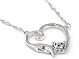 White Zircon Rhodium Over Sterling Silver Cat Necklace 0.44ctw