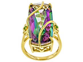 Multi-Color Quartz 18K Yellow Gold Over Sterling Silver Ring 17.90ctw