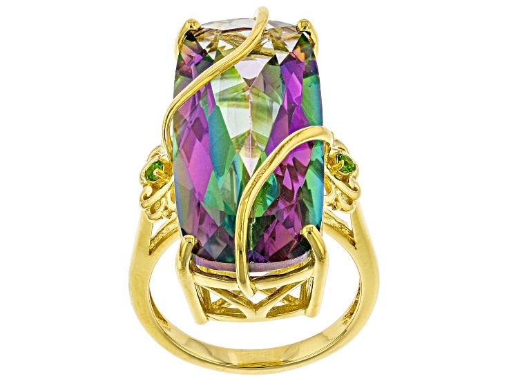 Multi-Color Quartz 18K Yellow Gold Over Sterling Silver Ring