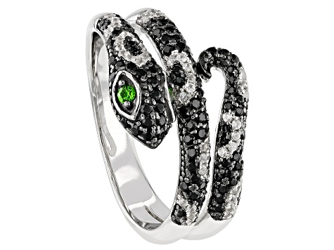 Green Chrome Diopside Rhodium Over Sterling Silver Snake Ring 0.75ctw