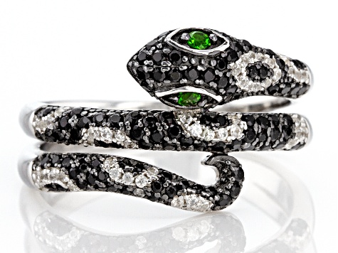 Green Chrome Diopside Rhodium Over Sterling Silver Snake Ring 0.75ctw