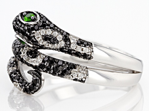 Green Chrome Diopside Rhodium Over Sterling Silver Snake Ring 0.75ctw