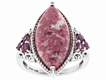 Picture of Pink Thulite Rhodium Over Sterling Silver Ring 0.43ctw