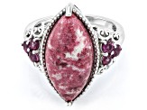 Pink Thulite Rhodium Over Sterling Silver Ring 0.43ctw