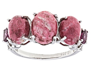 Picture of Pink Thulite Rhodium Over Sterling Silver Band Ring 0.32ctw