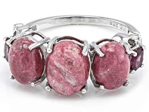 Pink Thulite Rhodium Over Sterling Silver Band Ring 0.32ctw