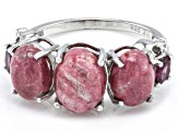 Pink Thulite Rhodium Over Sterling Silver Band Ring 0.32ctw